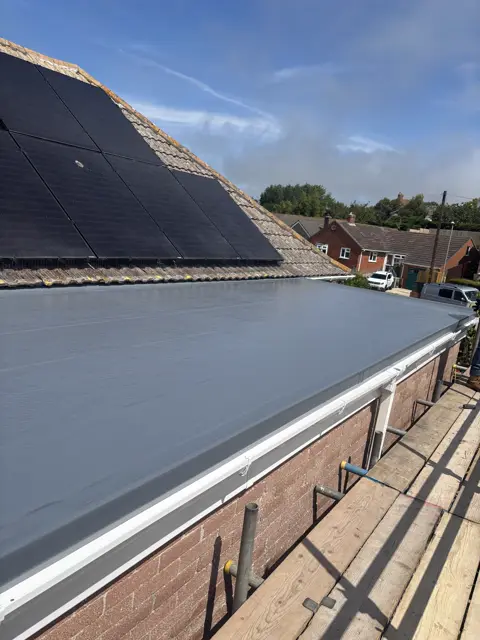 Crisp fibreglass roof, new white fascia: grp fibreglass roof by LR Roofing near Weymouth, Dorset