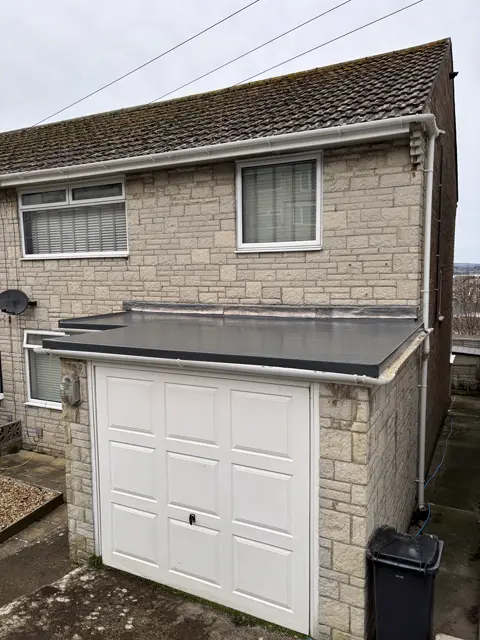 New garage flat roof and white roofline: flat roof by LR Roofing near Weymouth, Dorset
